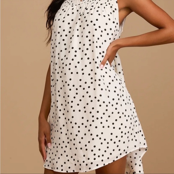 NWT Lulus Genuine Adoration White Polka Dot Babydoll Dress Sz M Shift Sleeveless - Picture 5 of 11